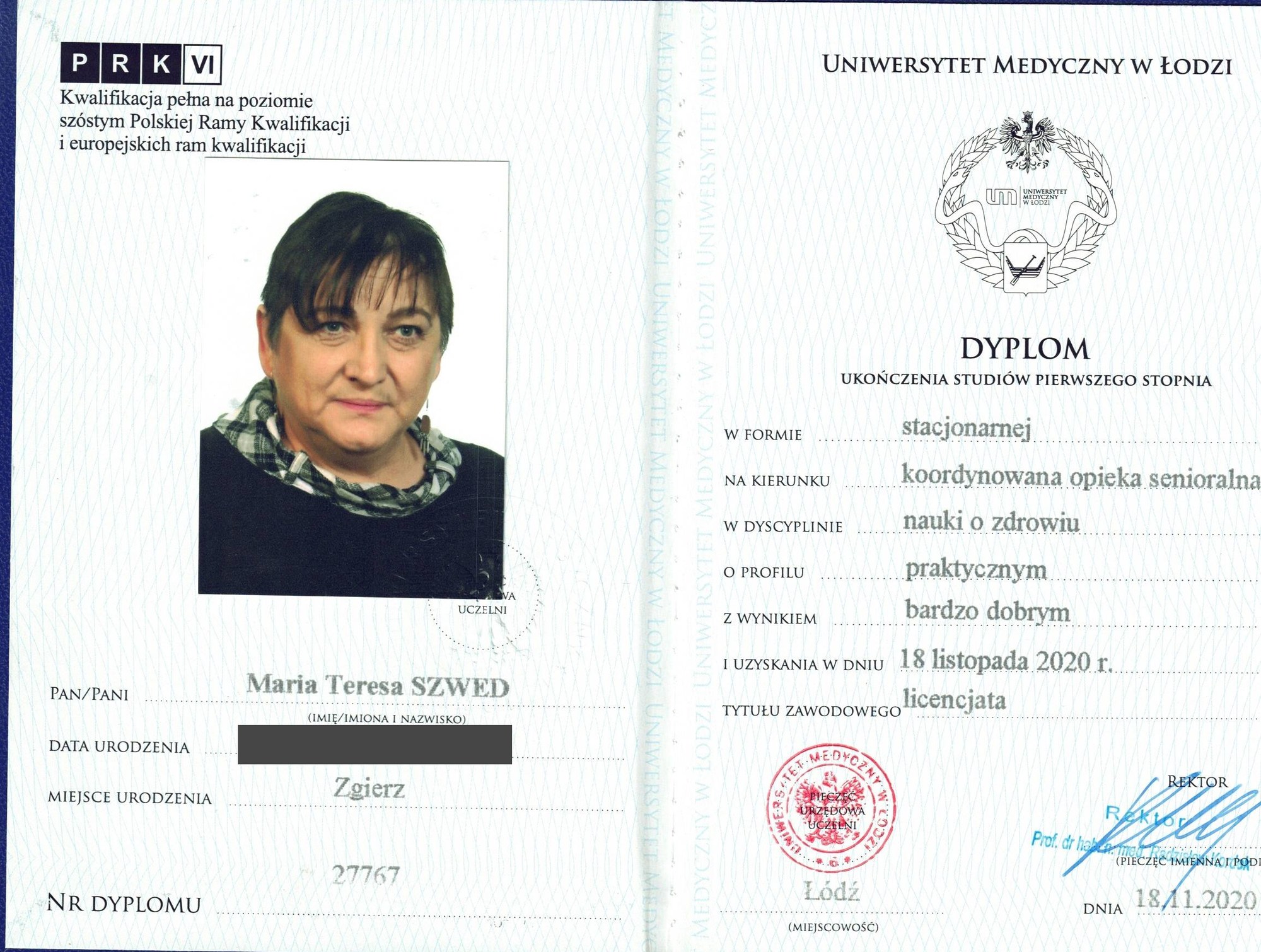 Miniatura: dyplom licencjata Marii Szwed, 2020