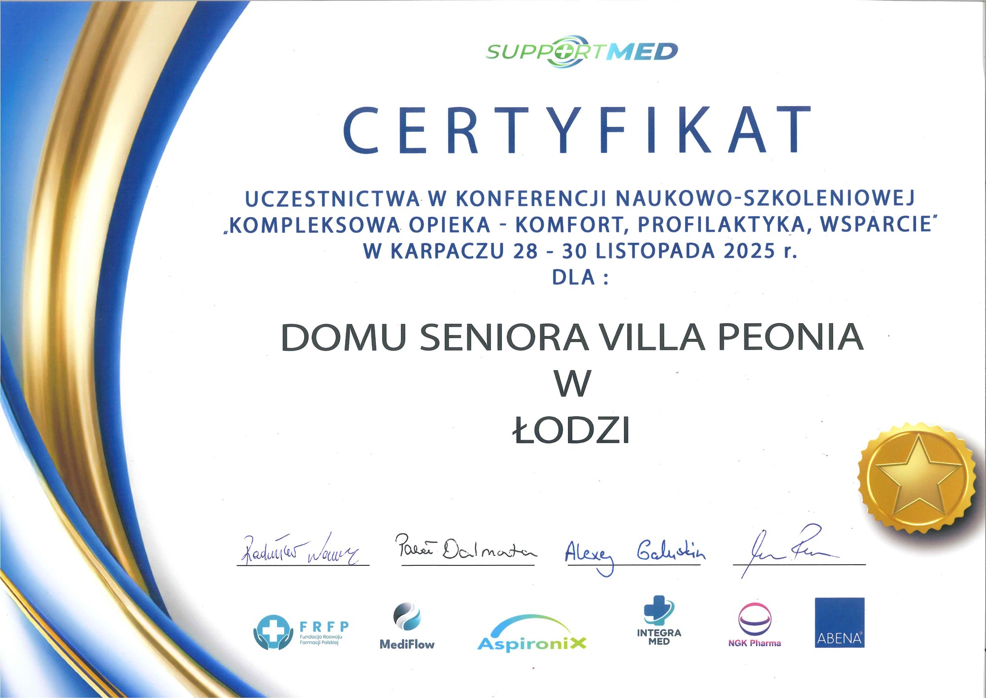 Certyfikat SupportMed, Karpacz 2025, Villa Peonia